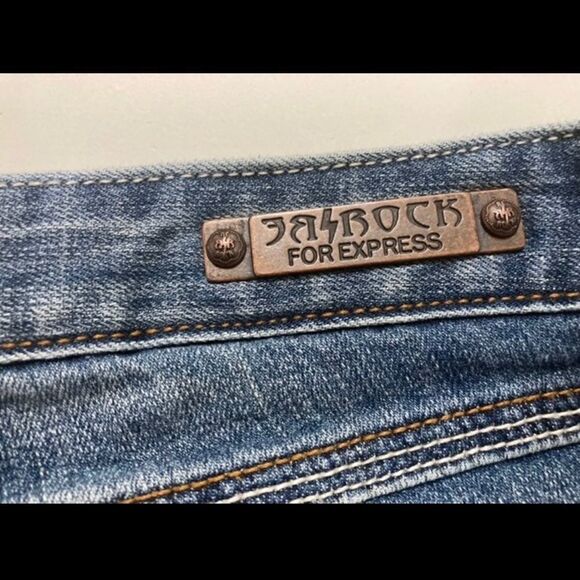 REROCK FOR EXPRESS, BootCut Size 8, Jeans Embroidered, pockets, distressed. - Picture 10 of 14